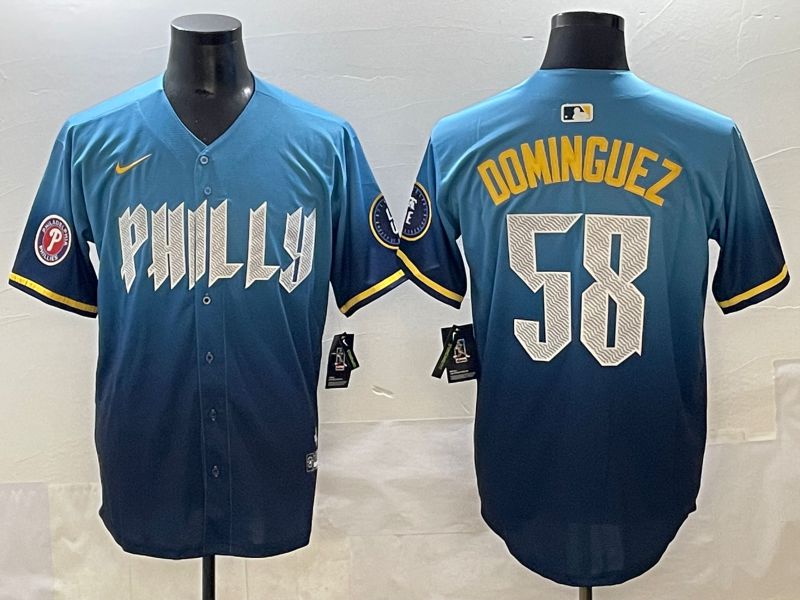 Men 2025 Philadelphia Phillies #58 Dominguez Blue City Edition Nike MLB Jersey style 5